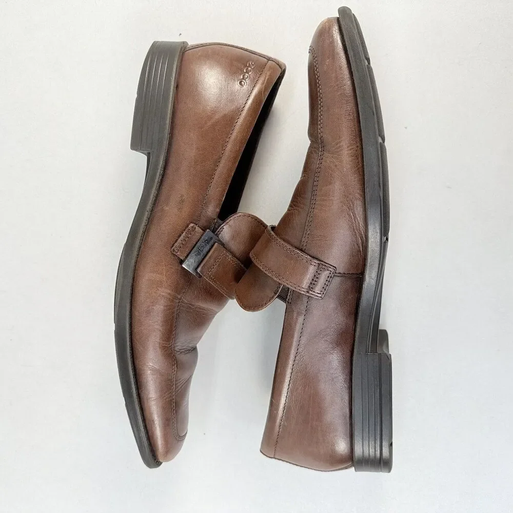 Ecco Men's Edinburgh Brown Leather Bicycle Toe Buckle Loafers EU 46 US 13